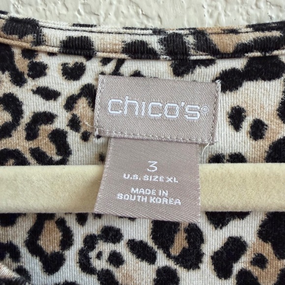 Chicos Leopard Print Tunic Top Womens Size 3 XL Brown Animal Print 3/4 Sleeve - Picture 3 of 9